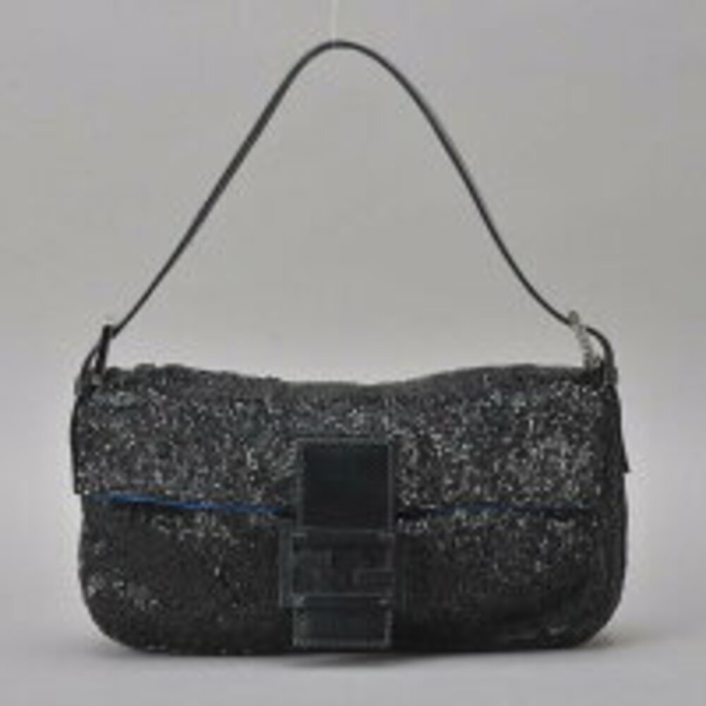 FENDI Beaded Mamma Bucket Handbag Black Leather Shoulder Bag Embroidery Rare - Picture 2 of 10
